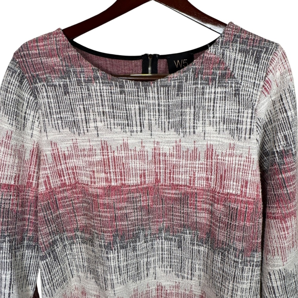 Anthropologie W5 Tweed Textured Knit Top Sz L 3/4 Sleeve Made in USA Boho Fringe